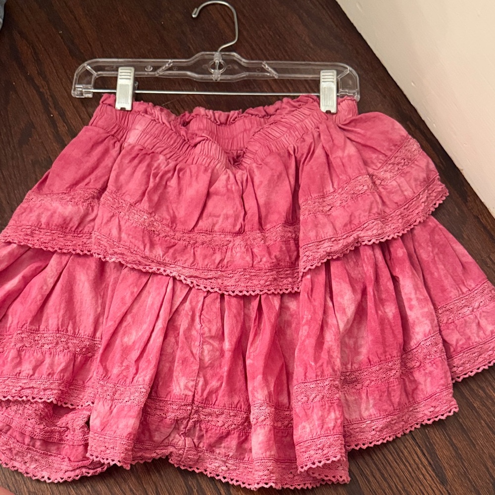 LoveShackFancy Fuchsia Tiered Mini Skirt